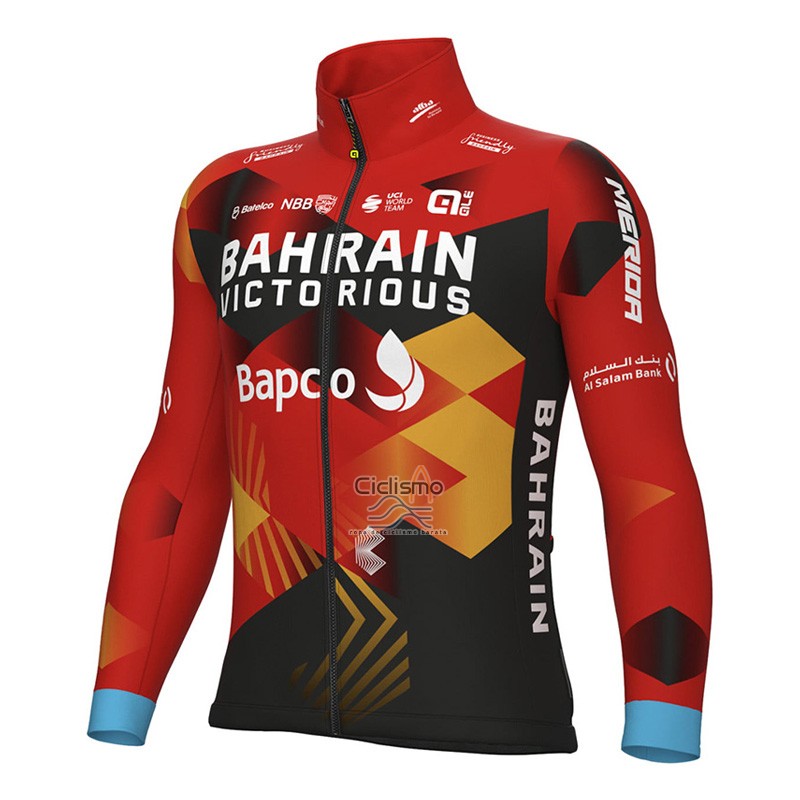 Bahrain Victorious Ropa Ciclismo Culotte Largo 2023 Mangas Largas Rojo Negro